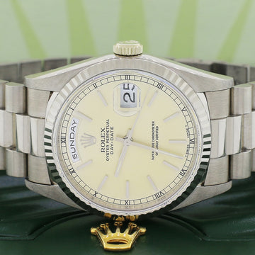 Rolex President Day-Date 18K White Gold 36MM Double-Quick Factory Index Dial Automatic Mens Watch 18239