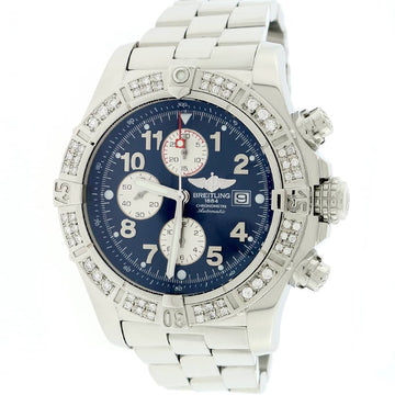 Breitling Super Avenger Chronograph Blue Dial 48MM Automatic Stainless Steel Mens Watch w/Diamond Bezel A13370