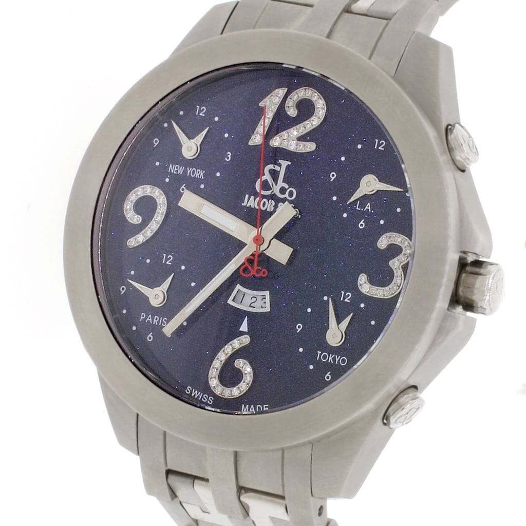 Jacob Co. Five Time Zone Factory Dark Blue Diamond Dial Automatic Ti