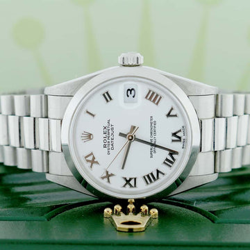 Rolex President Datejust Midsize Platinum Original White Roman Dial 31MM Automatic Watch 78246