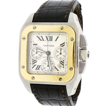Cartier Santos 100 XL Chronograph 2-tone Yellow Gold/Steel Automatic Mens Watch W20091X7 Box Papers
