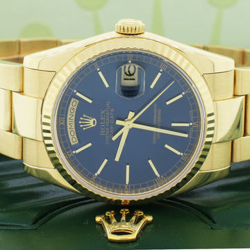 Rolex Day-Date Yellow Gold Blue Dial 36MM Automatic Mens Oyster Watch 118208