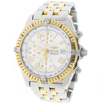 Breitling Windrider Crosswind 2-Tone Gold/Steel 43MM White Roman Dial Chronograph Automatic Mens Watch D13355