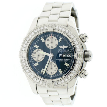 Breitling Chrono SuperOcean Day Date Blue Concentric Dial 42MM Automatic Stainless Steel Mens Watch A13340 w/Diamond Bezel