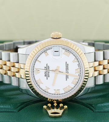 Rolex Datejust 2-Tone 18K Rose Gold/Stainless Steel Factory White Roman Numeral Dial 31MM Jubilee Watch 178271