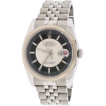 Rolex Datejust 18K White Gold/Stainless Steel Tuxedo Dial 36MM Automatic Mens Watch 116234