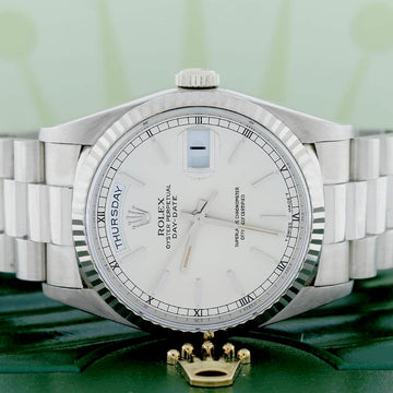 Rolex President Day-Date 18K White Gold Original Index Dial 36MM Automatic Mens Watch 18239