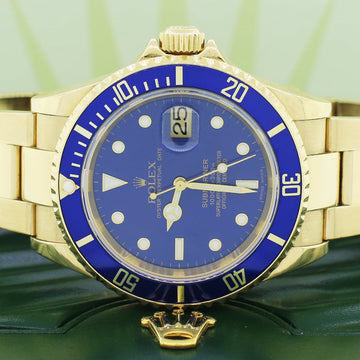 Rolex Submariner Date 18K Yellow Gold Factory Blue Dial/Bezel 40MM Automatic Oyster Mens Watch 16618