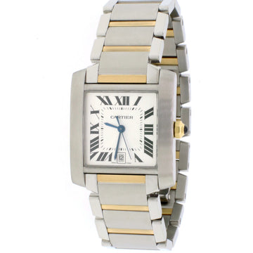 Cartier Tank Francaise Large 2-Tone 18K Yellow Gold & SS 28MM Silver Roman Dial Automatic Watch W51005Q4