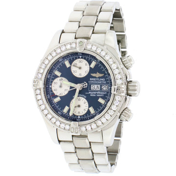 Breitling Chrono SuperOcean Day-Date Blue Concentric Dial 42MM Automatic Stainless Steel Mens Watch A13340 w/Diamond Bezel