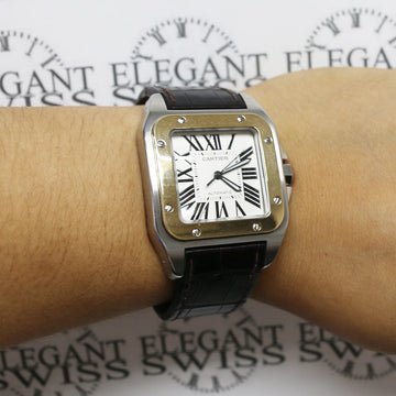 Cartier Santos 100 Large 2-Tone 18K Yellow Gold/Stainless Steel Factory Roman Dial Automatic Mens Watch W20072X7