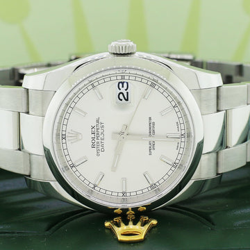 Rolex Datejust Silver Index Dial 36MM Smooth Domed Bezel Stainless Steel Automatic Oyster Mens Watch 116200
