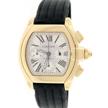 Cartier Roadster Chronograph 18K Yellow Gold Extra Large 49MM Automatic Silver Roman Dial Mens Watch W62021Y2
