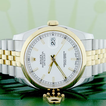 Rolex Datejust 2-Tone 18K Yellow Gold/Stainless Steel Original White Index Dial 36MM Jubilee Watch 116203