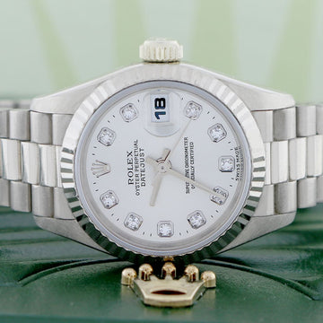 Rolex President Datejust Ladies 18K White Gold 26MM Original Diamond Dial Automatic Watch 69179