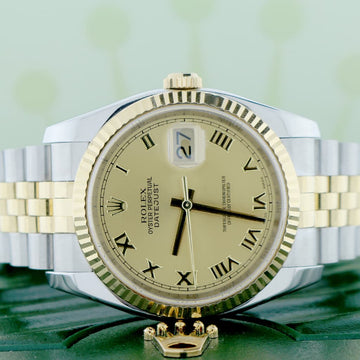 Rolex Datejust 2-Tone Yellow Gold/Stainless Steel Original Champagne Roman Dial 36MM Jubilee Watch 116233
