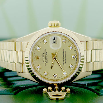 Rolex President Datejust Ladies 18K Yellow Gold 26MM Original Champagne Diamond Dial Automatic Watch 69178