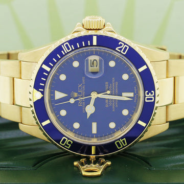 Rolex Submariner Date 18K Yellow Gold Factory Blue Dial/Bezel 40MM Automatic Oyster Mens Watch 16618