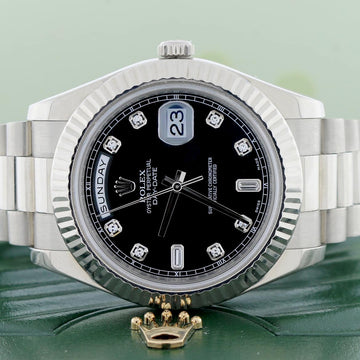 Rolex President Day-Date II 18K White Gold Factory Diamond Dial 41MM Automatic Mens Watch 218239