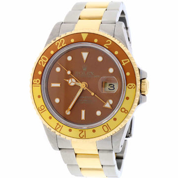 Rolex GMT-Master II 2-Tone Yellow Gold & Stainless Steel Root Beer Dial Automatic Mens Oyster Watch 16713