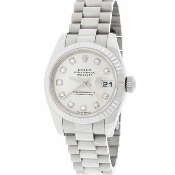 Rolex President Datejust Ladies Original Silver Diamond Dial 18K White Gold 26MM Automatic Watch 179179