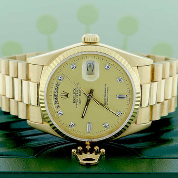 Rolex President Day-Date Original Champagne Diamond Dial 18K Yellow Gold 36MM Automatic Mens Watch 18038