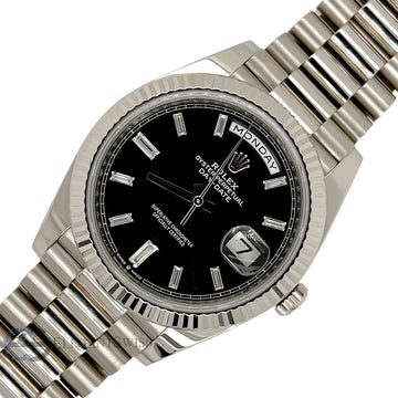 Rolex President Day-Date 40 Factory Black Diamond Baguette Dial White Gold Watch 228239 Box Papers 2020