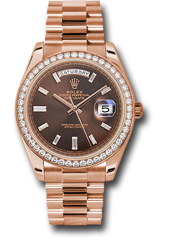 Rolex Everose Gold Day-Date 40 Watch - Everose Gold Bezel - Chocolate Baguette Diamond Dial - President Bracelet - 228345RBR chobdp