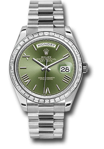 Rolex 950 Platinum Day-Date 40 Watch -  Bezel - Olive Green Bevelled Roman Dial - President Bracelet - 228396TBR ogrp