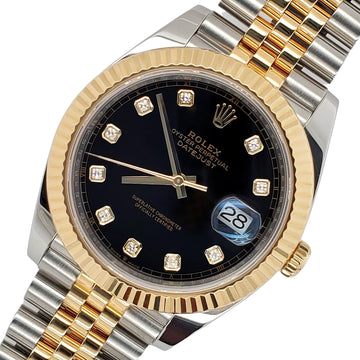 Rolex Datejust 41 Factory Black Diamond Dial Yellow Gold/Steel Jubilee Watch 126333 Box Papers