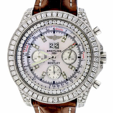 Breitling Bentley 6.75 Chronograph Big Date Custom MOP Dial Automatic Mens Custom Diamond Watch A44362