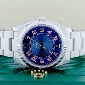 Rolex Air-King Blue Arabic Dial 34MM Automatic Stainless Steel Oyster Mens Watch 114210