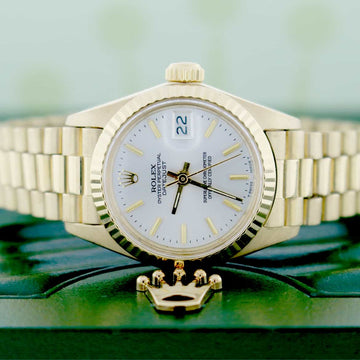 Rolex President Datejust Ladies 18K Yellow Gold Silver Stick Dial 26MM Automatic Watch 6917