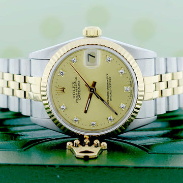 Rolex Datejust 2-Tone 18K Yellow Gold/Stainless Steel Original Champagne Diamond Dial 31mm Womens Jubilee Watch 68273