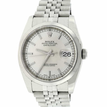 Rolex Datejust Silver Dial 36MM Smooth Domed Bezel Automatic Stainless Steel Mens Watch 116200