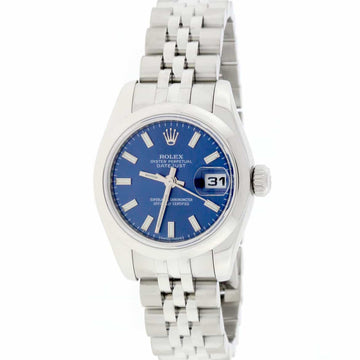 Rolex Datejust Ladies Original Blue Stick Dial 26MM Domed Bezel Automatic Stainless Steel Jubilee Watch 179160