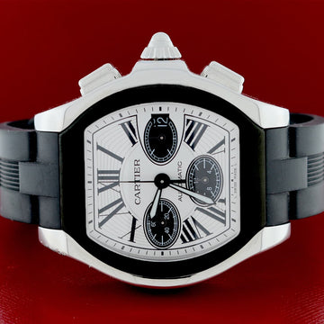 Cartier Roadster S Chronograph 49MM Silver Roman Dial Automatic Stainless Steel Mens Watch W6206020
