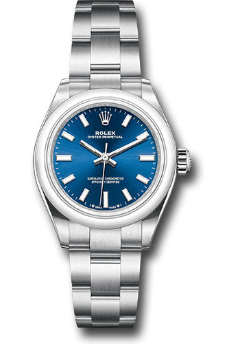 Rolex Oyster Perpetual 28 Watch - Domed Bezel - Blue Index Dial - Oyster Bracelet - 2020 Release - 276200 bluio