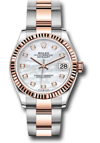 Rolex Steel and Everose Gold Datejust 31 Watch - Fluted Bezel - Silver Diamond Dial - Oyster Bracelet - 278271 mdo