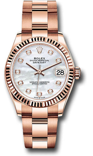 Rolex Everose Gold Datejust 31 Watch - Fluted Bezel - Silver Diamond Dial - Oyster Bracelet - 278275 mdo