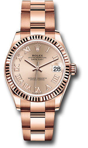 Rolex Everose Gold Datejust 31 Watch - Fluted Bezel - Rose Roman Dial - Oyster Bracelet - 278275 rsro