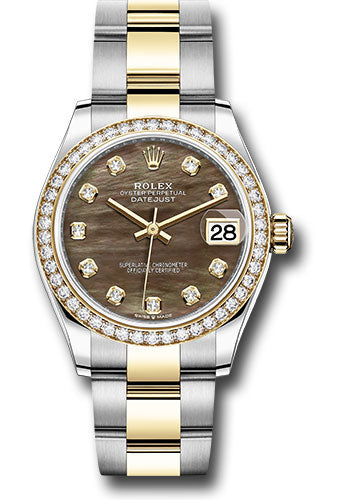 Rolex Steel and Yellow Gold Datejust 31 Watch - Diamond Bezel - Dark Mother-of-Pearl Diamond Dial - Oyster Bracelet - 278383RBR dkmdo