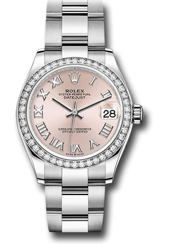 Rolex Steel and White Gold Datejust 31 Watch - Diamond Bezel - Pink Roman Dial - Oyster Bracelet - 278384RBR pro