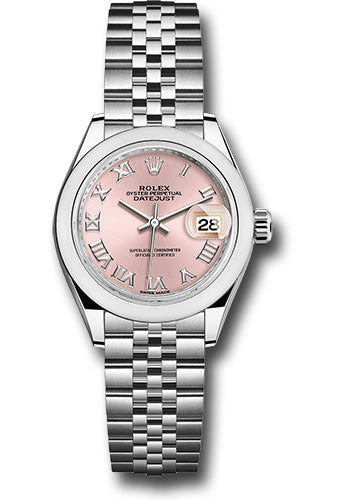 Rolex Steel Lady-Datejust 28 Watch - Domed Bezel - Pink Roman Dial - Jubilee Bracelet - 279160 prj