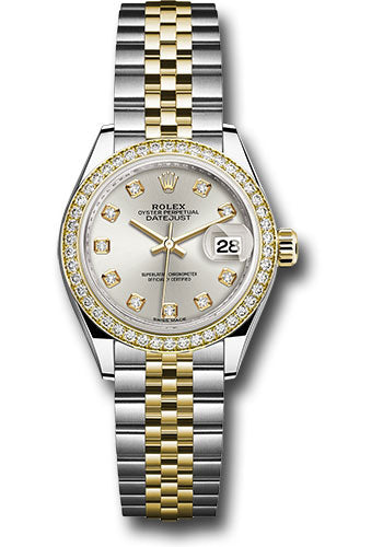 Rolex Steel and Yellow Gold Rolesor Lady-Datejust 28 Watch - Diamond Bezel - Silver Diamond Dial - Jubilee Bracelet - 279383RBR sdj