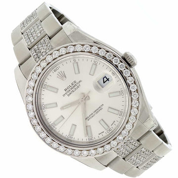 Rolex Datejust II 41mm 6.1CT Diamond Bezel/Bracelet/Silver Index Dial Steel Watch 116300