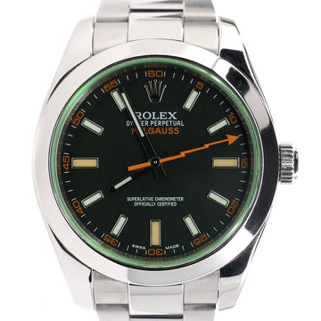 Rolex Milgauss 40MM Stainless Steel Black Stick Dial Watch 116400V Box Papers 2014