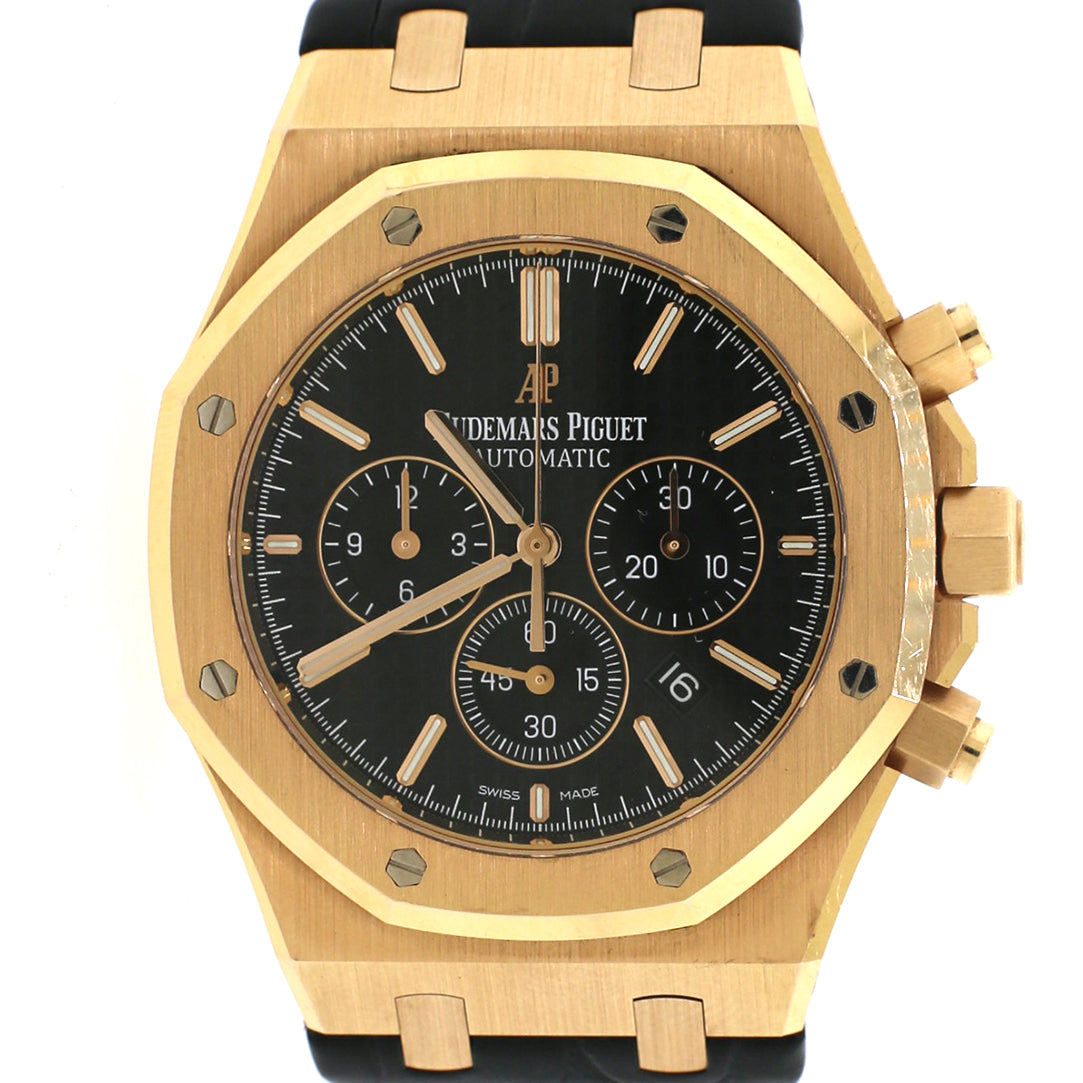 Audemars Piguet Royal Oak 41mm Chronograph Rose Gold Black Dial Box Pa