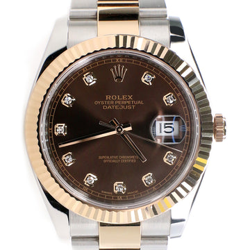 Rolex Datejust 41MM Factory Chocolate Diamond Dial 2-Tone Rose Gold/Steel Oyster Watch 126331 Box Papers