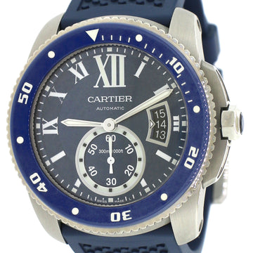 Calibre de Cartier 42 mm Diver Watch/Blue Roman Dial/Blue Rubber Strap/Box&Papers/WSCA0011